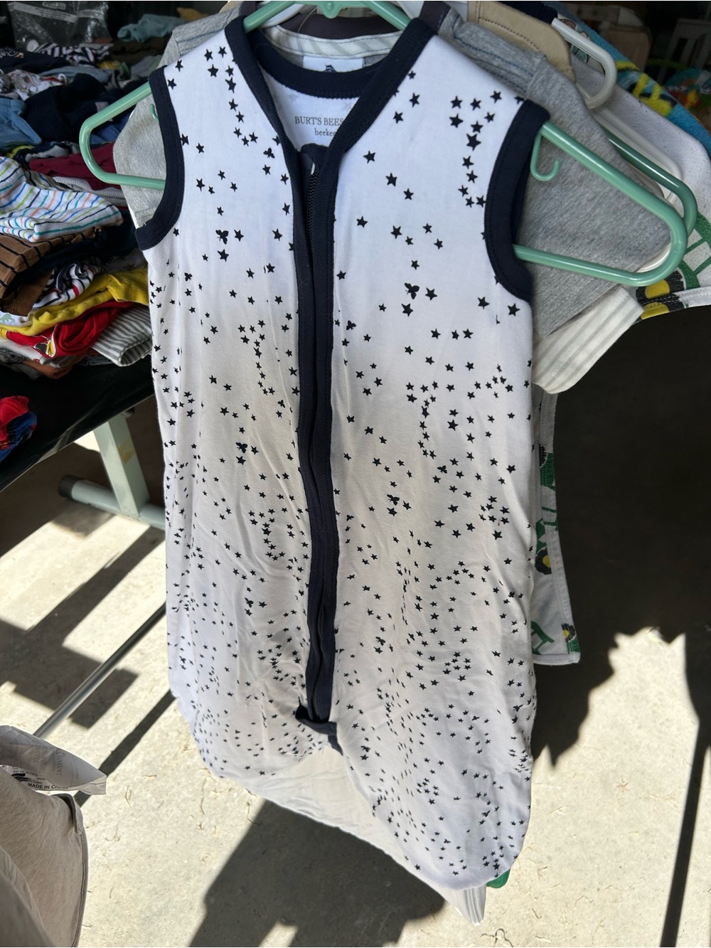 Burt's Bees Baby White Sleeveless Romper with Black Stars